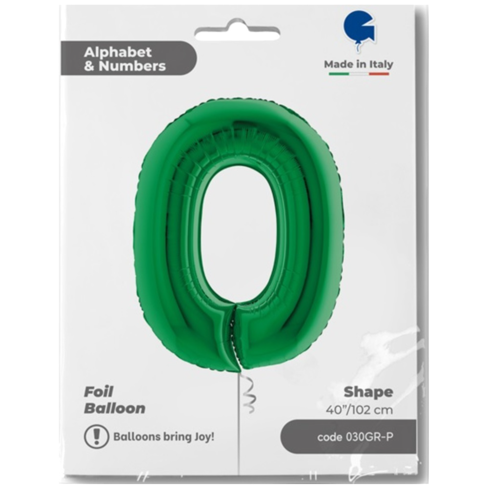 Balon Folie JUMBO CIFRA 0 VERDE 102 cm Grabo