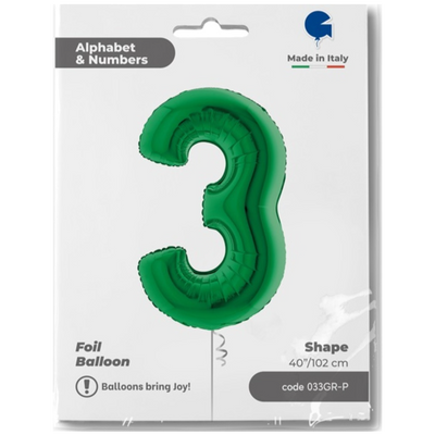 Balon Folie JUMBO CIFRA 3 VERDE 102 cm Grabo