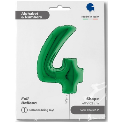 JUMBO Foil Balloon NUMBER 4 GREEN 102 cm Grabo