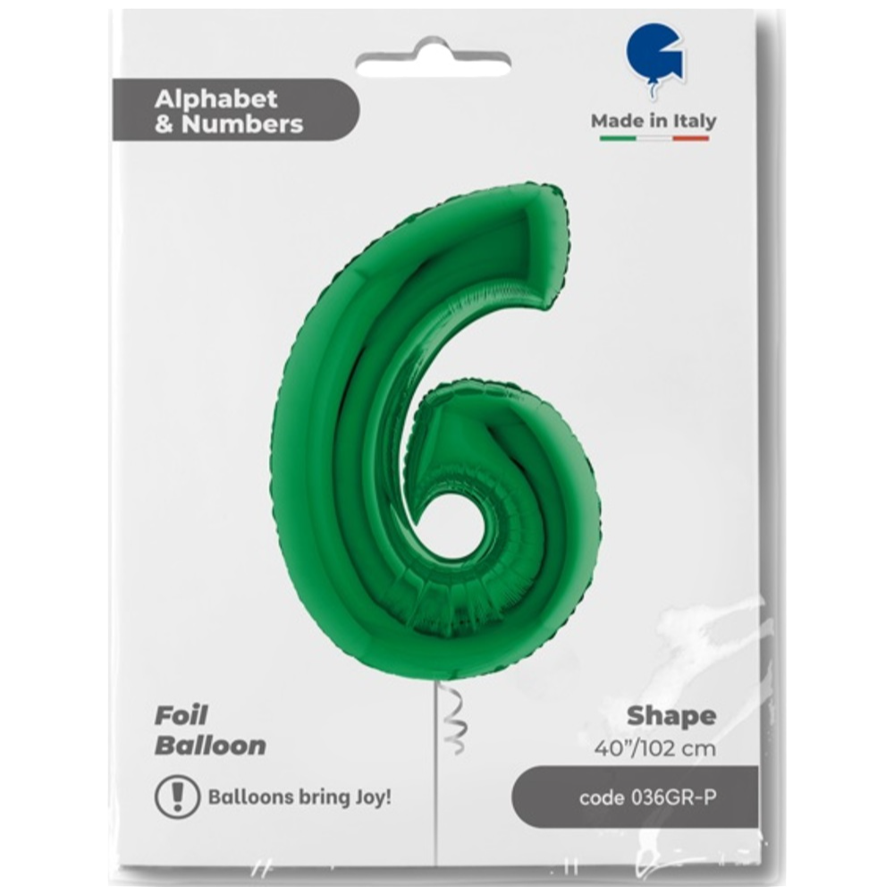 Balon Folie JUMBO CIFRA 6 VERDE 102 cm Grabo