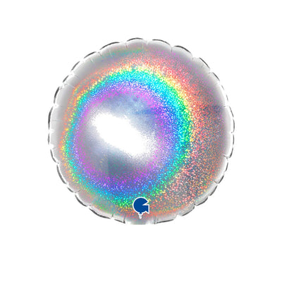 10cm Grabo Round Holographic Silver Foil Balloon