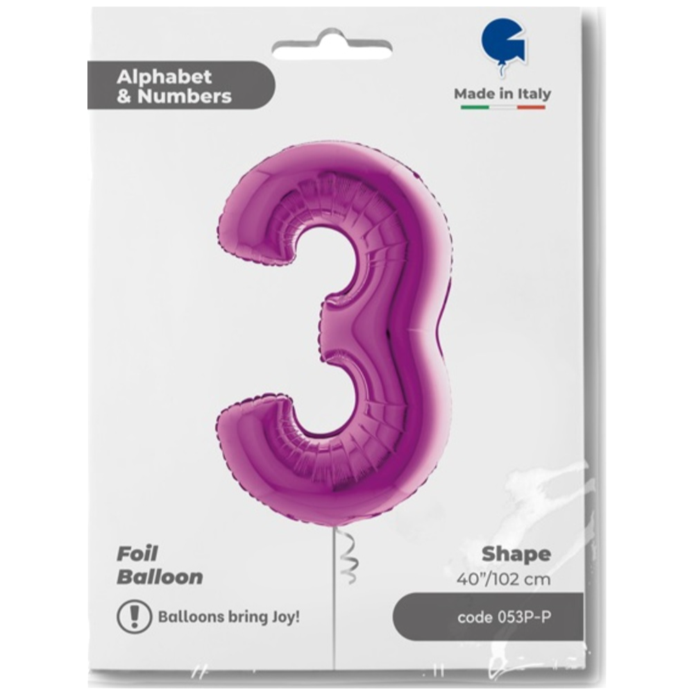 JUMBO Number 3 Purple Foil Balloon 102 cm Grabo