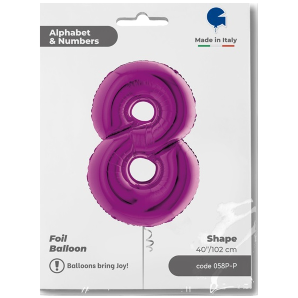 Foil Balloon JUMBO NUMBER 8 PURPLE 102 cm Grabo