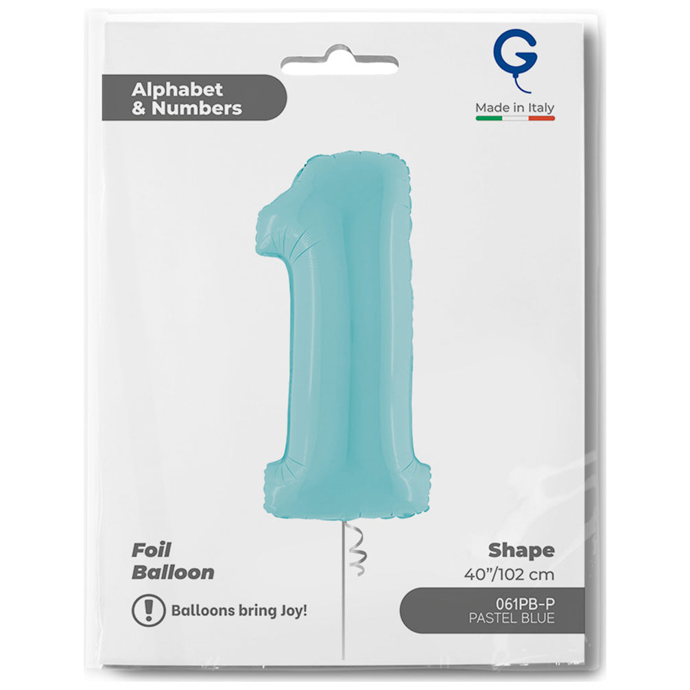 Number 1 Pastel Blue Foil Balloon 102cm