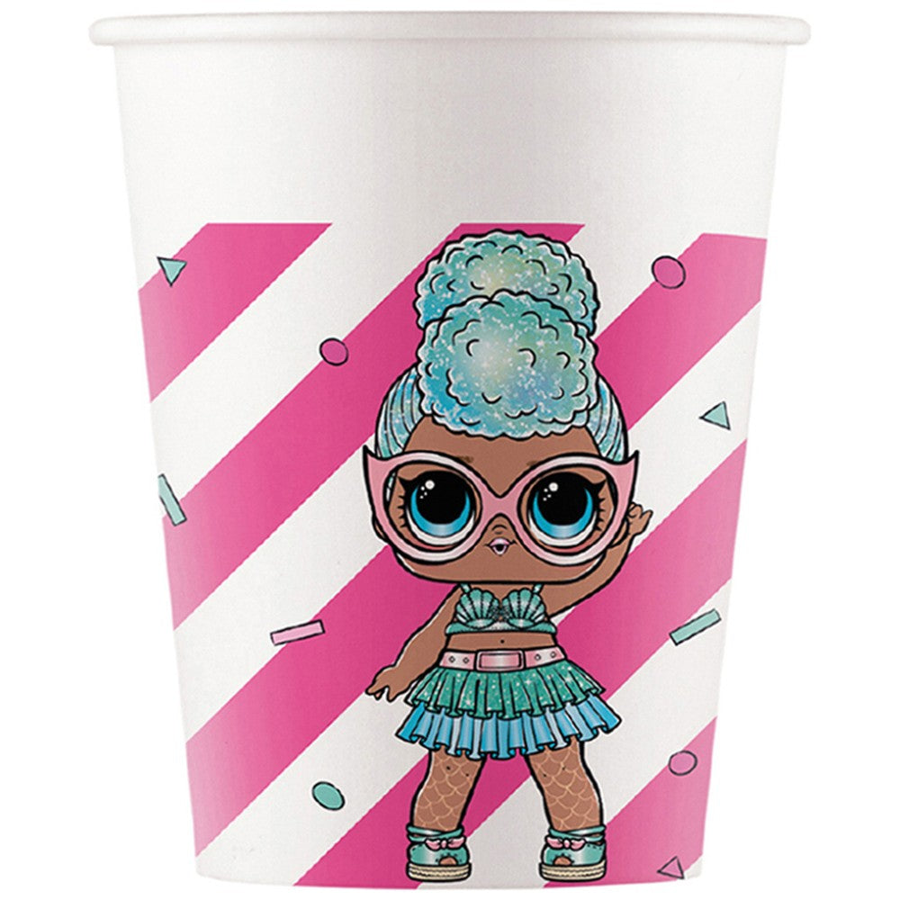 Set of 8 LOL Glitter MGA Cardboard Party Cups 200ml