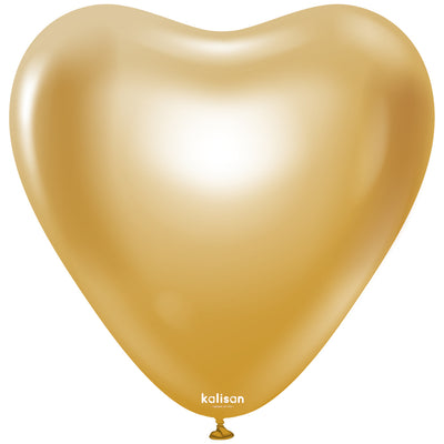 SET 25 Baloane Latex Inima 30cm Mirror Gold 5001