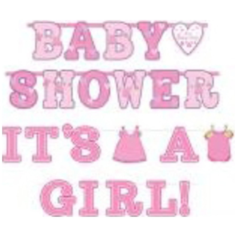 Set 2 Cardboard (Paper) Banners - Baby Girl 256 x 25.4 cm / 182 x 10.1 cm AMS 121489