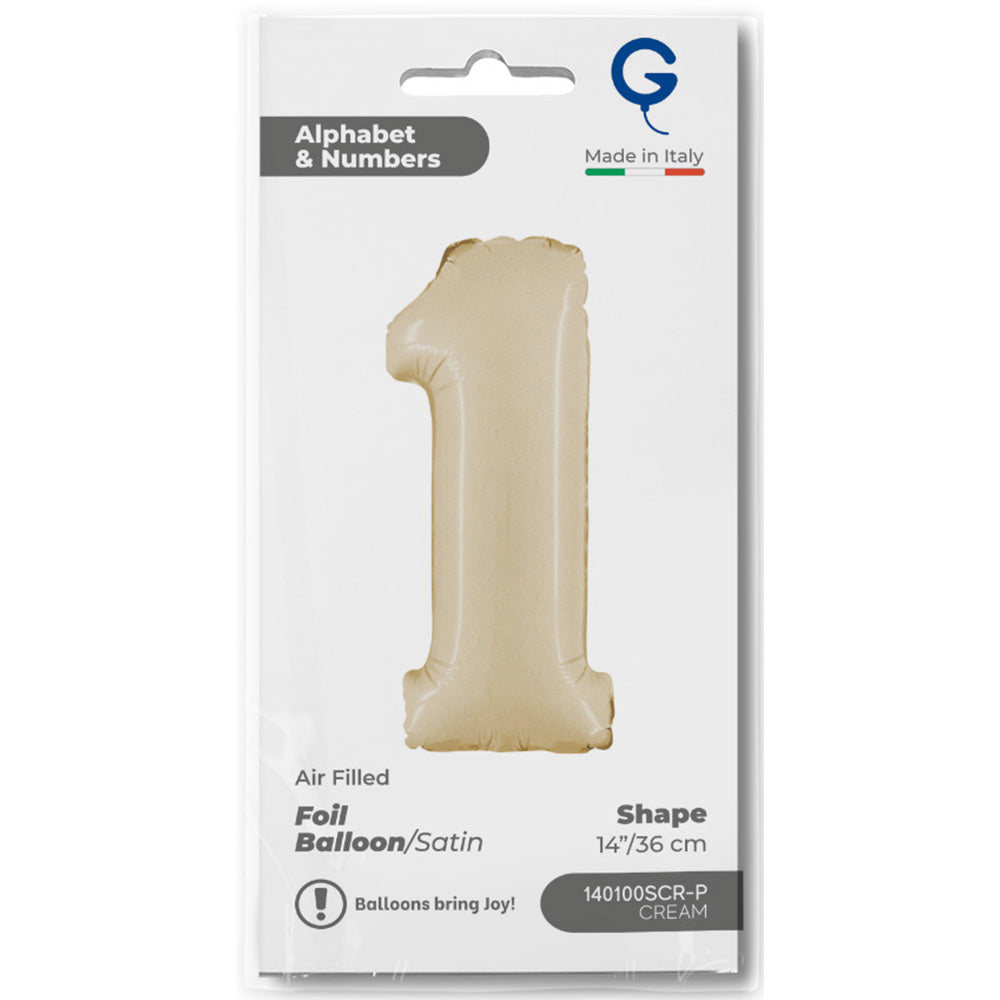 Satin Cream Number 1 Foil Balloon 36cm