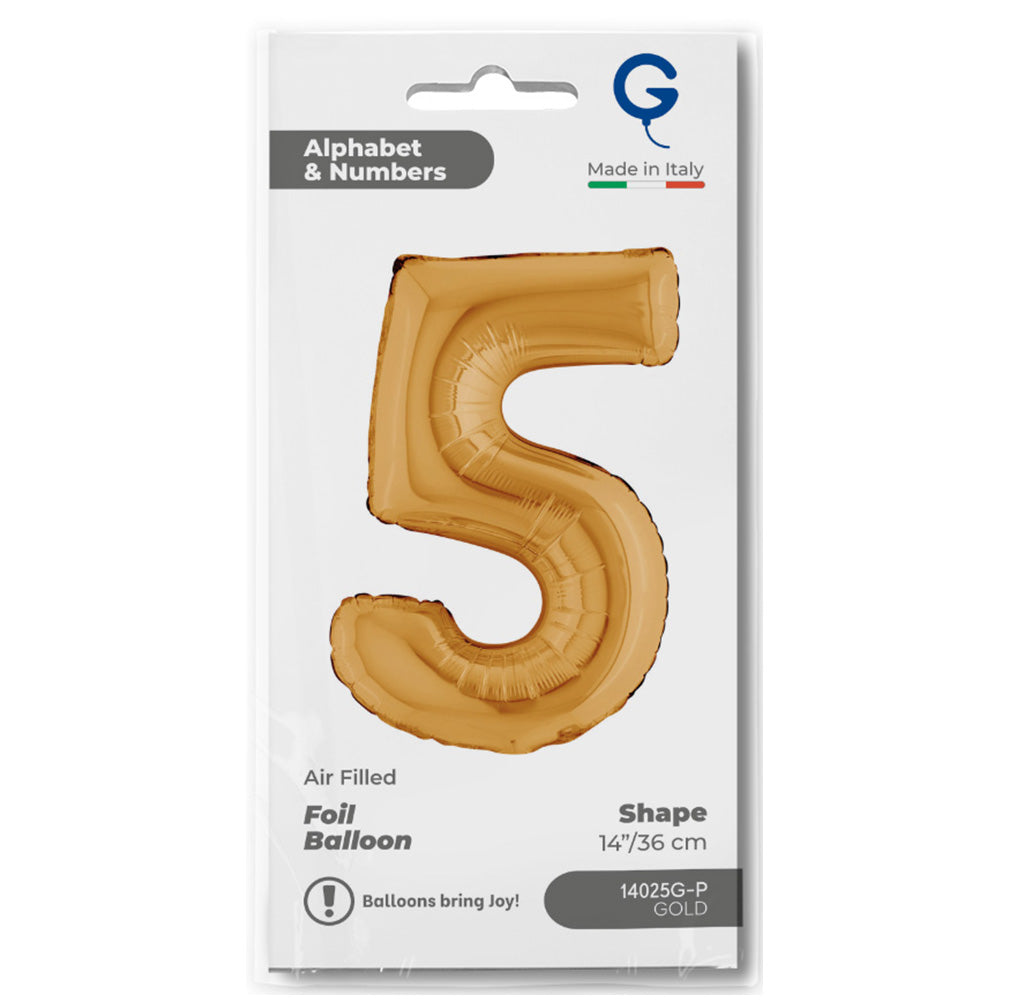 Gold Number 5 Foil Balloon 36cm