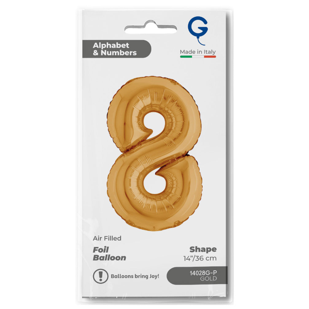 Gold Number 8 Foil Balloon 36cm