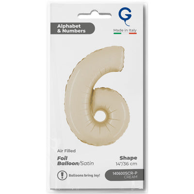 Balon Folie Cifra 6 Satin Cream 36cm