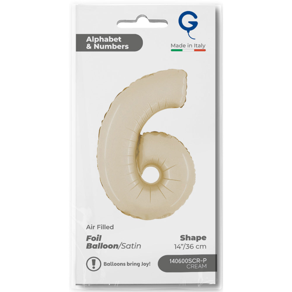Balon Folie Cifra 6 Satin Cream 36cm