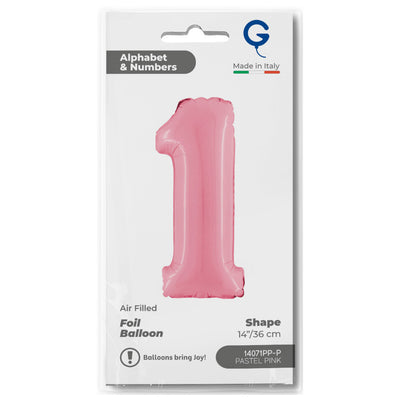 Number 1 Pastel Pink Foil Balloon 36cm