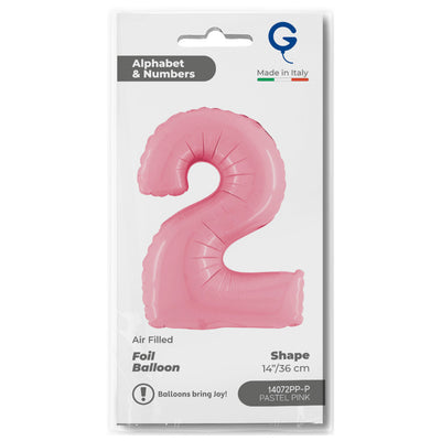 Number 2 Pastel Pink Foil Balloon 36cm