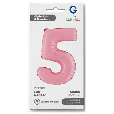Number 5 Pastel Pink Foil Balloon 36cm