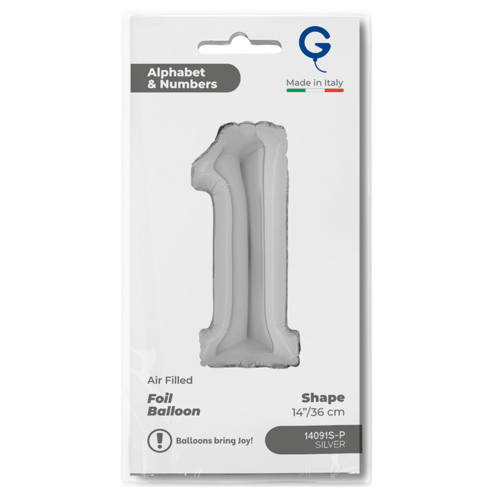 Balon Folie Cifra 1 Argintiu 36cm