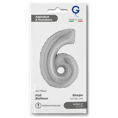 Silver Number 6 Foil Balloon 36cm