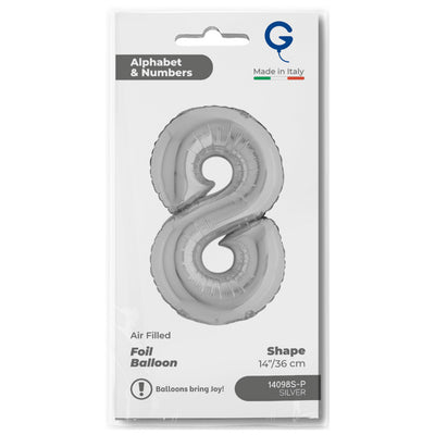 Silver Number 8 Foil Balloon 36cm