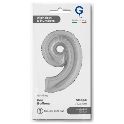 Silver Number 9 Foil Balloon 36cm