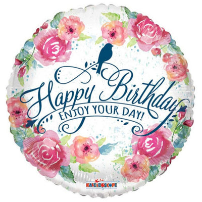 Happy Birthday Foil Balloon with Flowers and Birds 15443