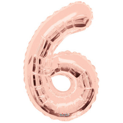Foil balloon number 6 rose gold 15646-34