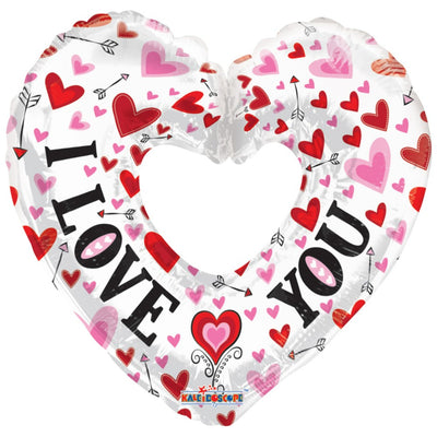Balon Folie Inima cu centrul gol I love You 91cm