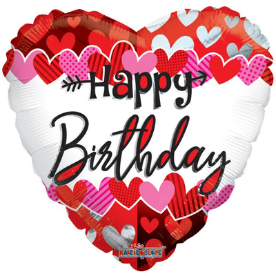 Foil Balloon White Heart with Happy Birthday Hearts 45cm
