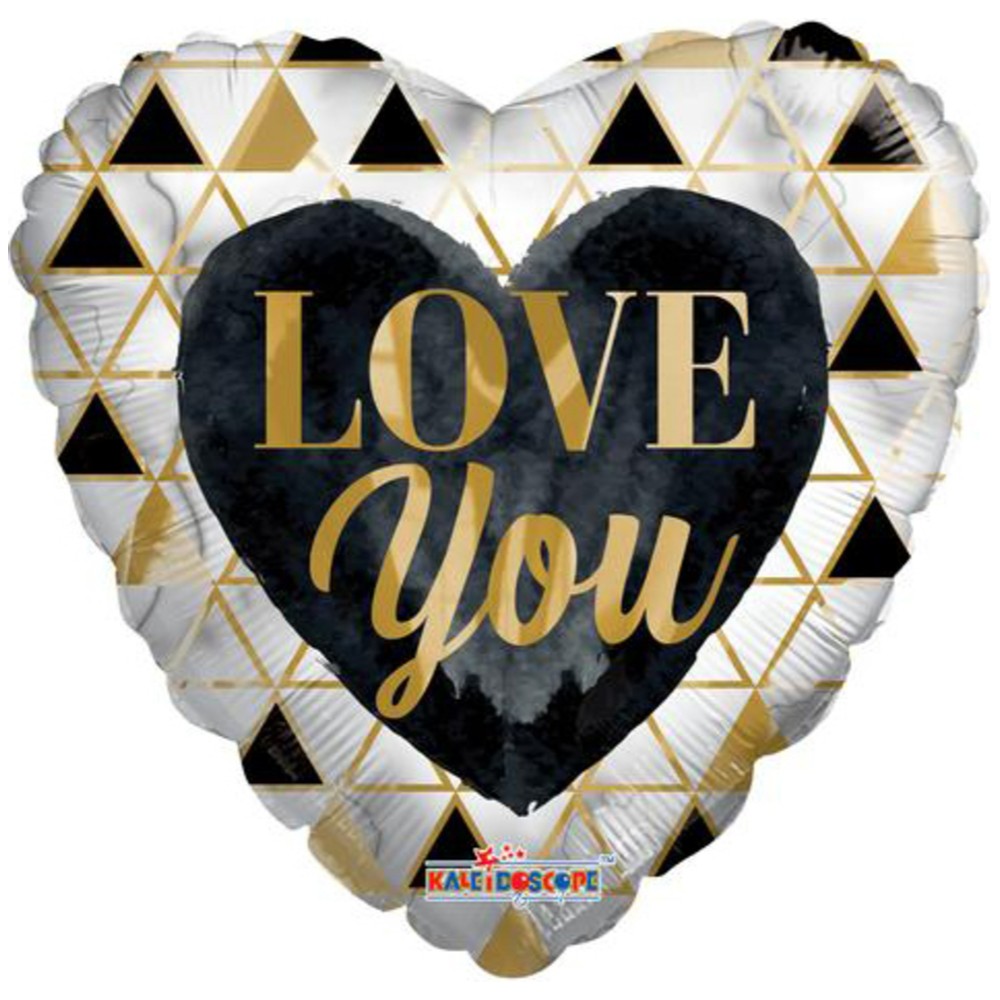 Foil Balloon Heart ILY Gold-Black 45cm