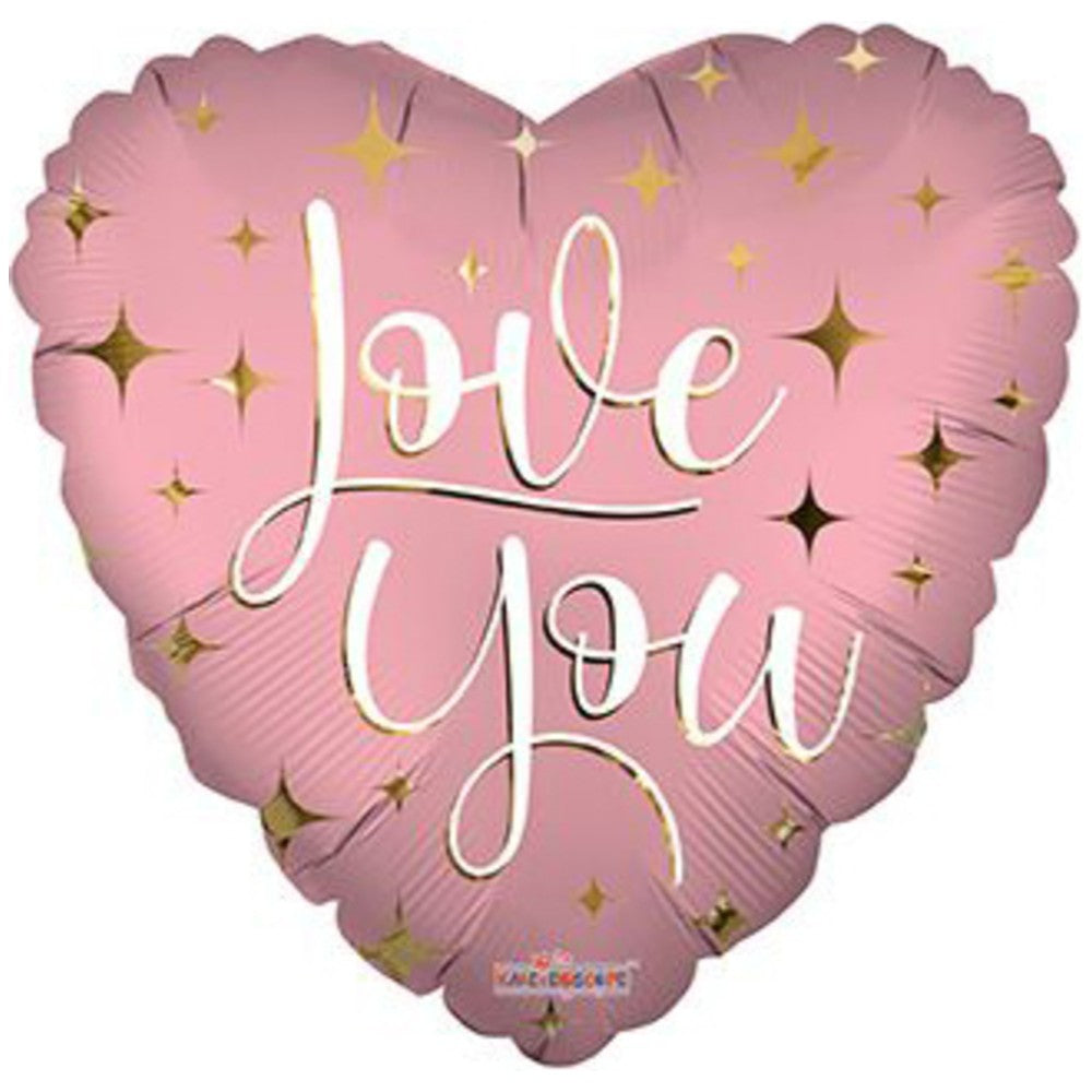 Foil Balloon Heart Rose Gold Satin ILY Sparkles 45cm