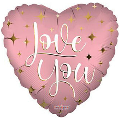 Balon Folie Inima Rose gold Satin ILY Sparkles 45cm
