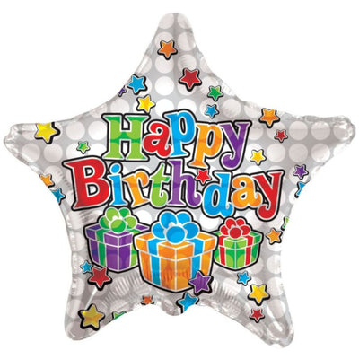 White star Happy Birthday foil balloon with gifts 17789