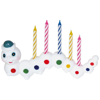 Cheerful Caterpillar Candle Holder with 8 Colorful Spiral Candles 14 x 6.3 cm AMS 5055