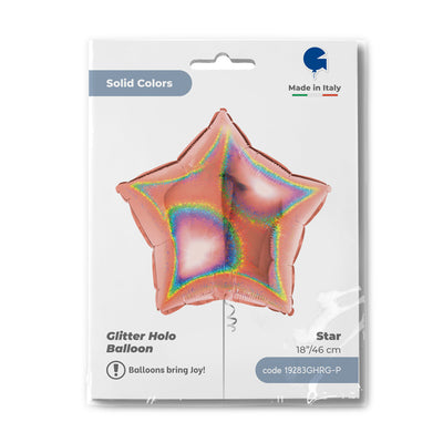 Rose Gold Holographic Star Foil Balloon 46 cm Grabo