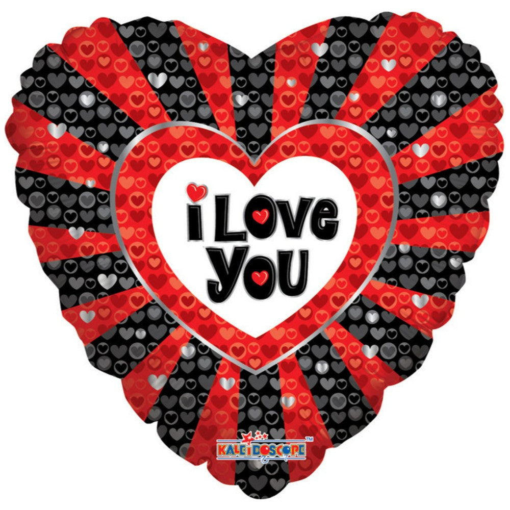 Balon folie inima I Love You rosu cu negru 45cm 19411