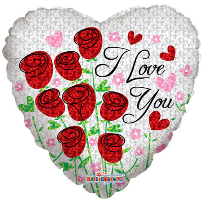 Balon folie inima I Love You alba cu trandafiri 19413