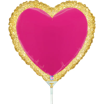 Balon Folie Mini Figurina Inima Fucsia Rama Aurie 26cm 19438