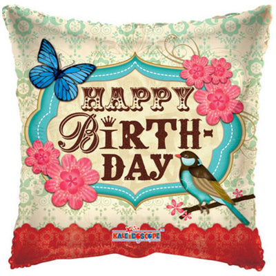 Balon folie Happy Birthday cu floricele pasari si fluturi 19463