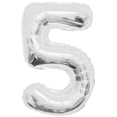 Foil balloon number 5 silver 19647-34