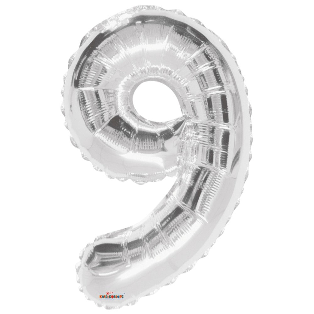 Foil balloon, number 9, silver, 19651-34