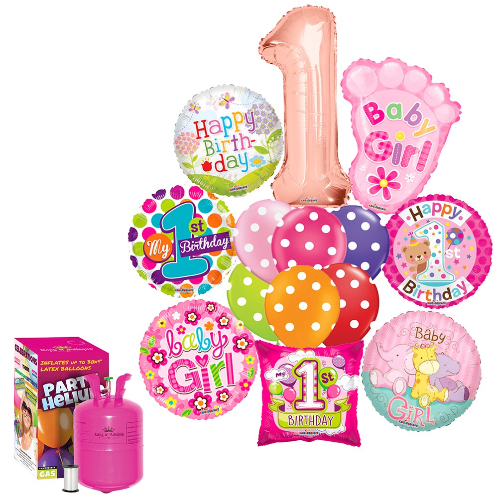 Girl's First Birthday Balloon Pack (with helium tank) - 2018146