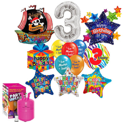 Anniversary Balloons Package 3 Years Boy (with helium tank) - 2018156