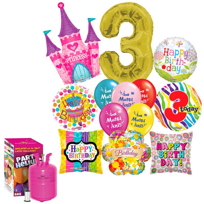 3rd Birthday Girl Balloon Package (with helium tank) - 2018158