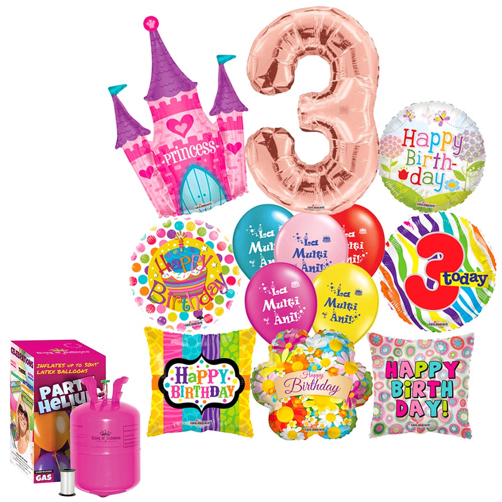 Balloon Bundle Birthday Girl 3 Years (with helium tank) - 2018160