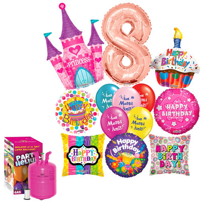 Anniversary Balloons Package 8 Years Old Girl (with Helium Tank) - 2020184