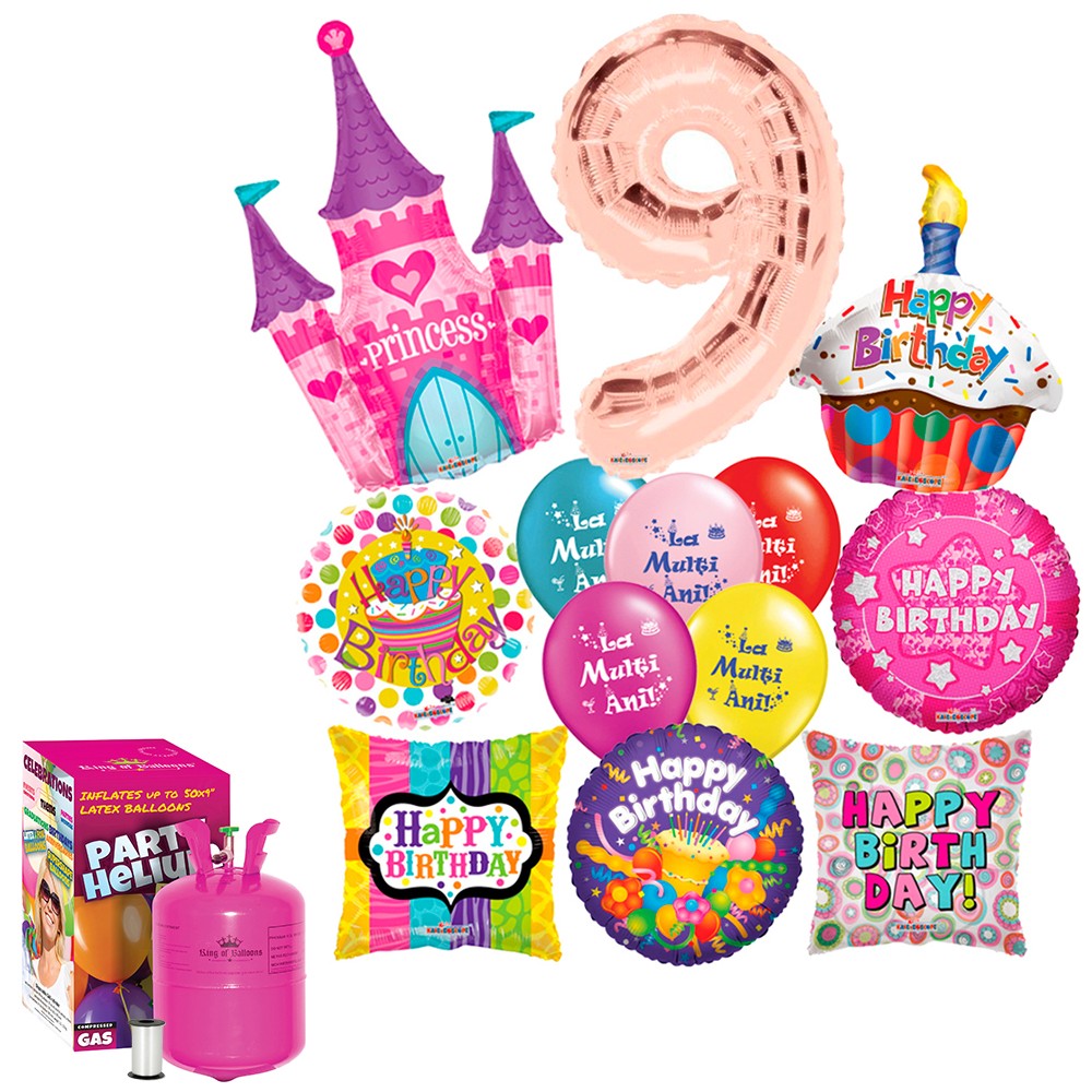 Anniversary Balloon Pack 9th Birthday Girl (with Helium Tank) - 2020188