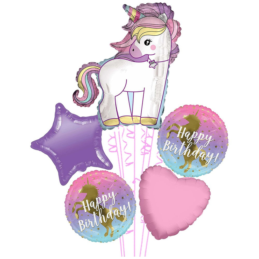 Foil Balloon Bouquet, 5 Balloons, Unicorn Theme 2022144