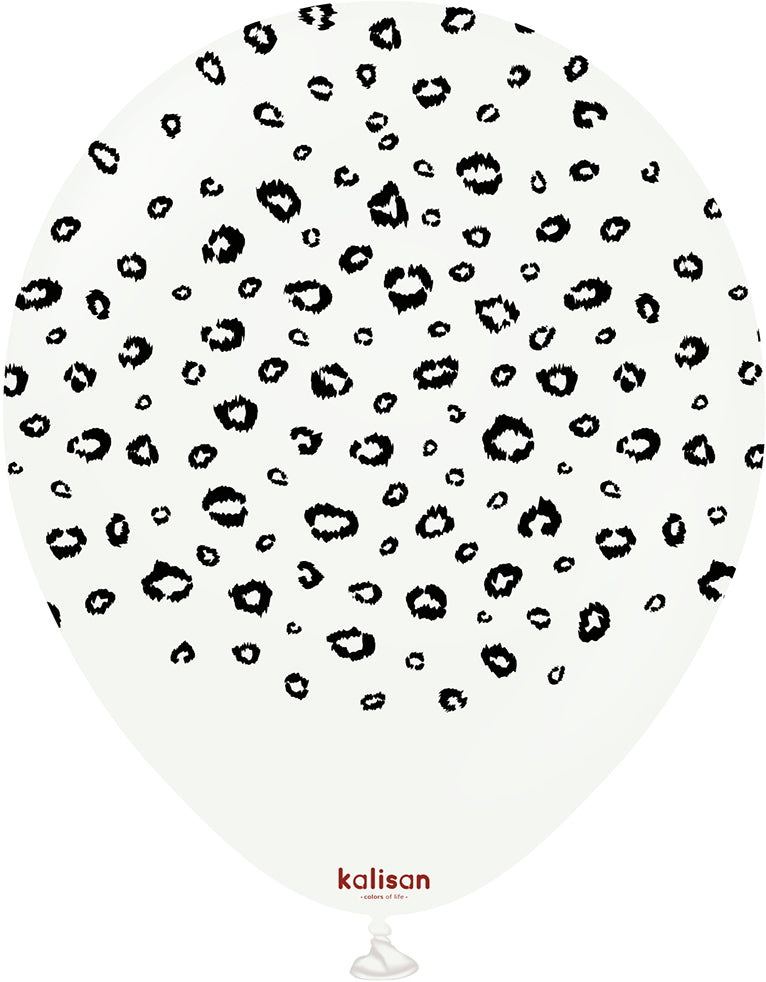 Latex Balloons 30cm Safari Leopard - White (Print: Black)