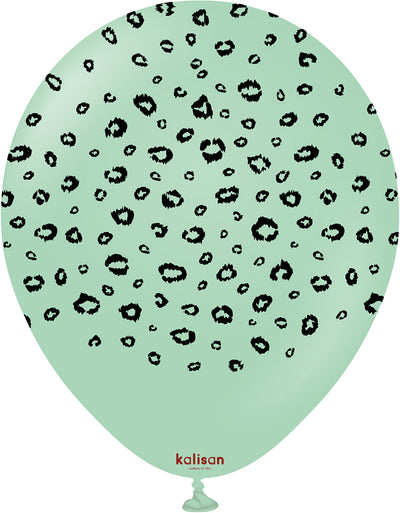 Baloane latex 30cm Safari Leopard - Macaron Green (Print: Black)