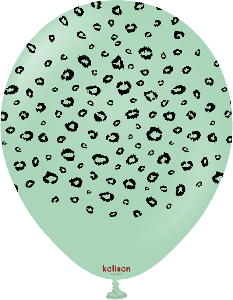 Baloane latex 30cm Safari Leopard - Macaron Green (Print: Black)