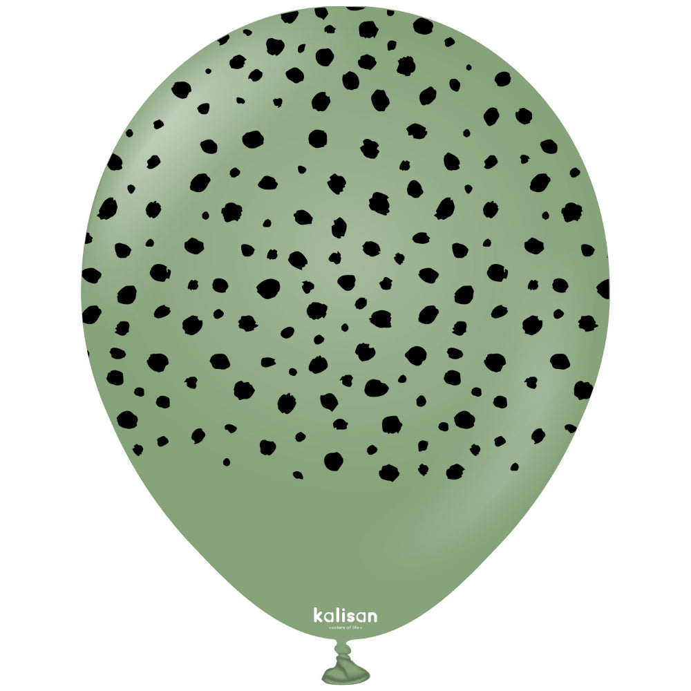 Baloane latex 30cm Safari Cheetah - Eucalyptus (Print: Black)